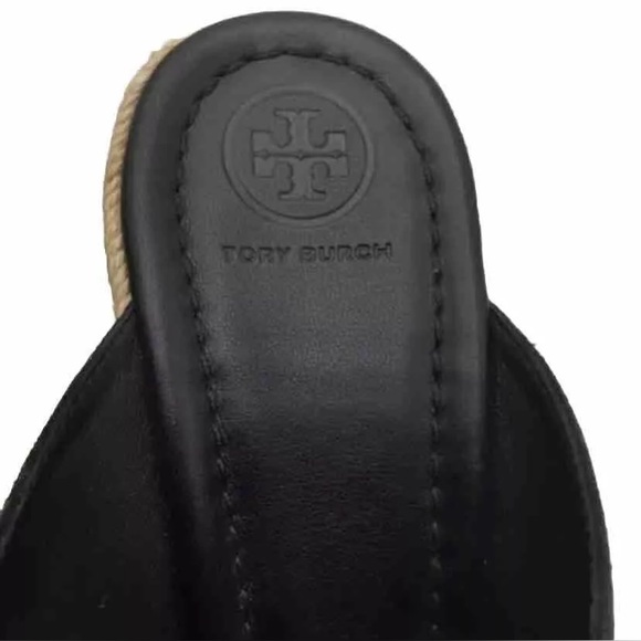 Tory Burch Kristen Black Suede Slip On Wedge Espadrilles Heels Size 9.5 MINT - Picture 8 of 16